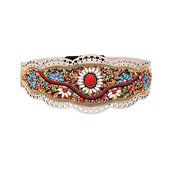 Bohemian Women Belt Handmade Beaded Flower Ethnic Statement Wide Elastic Body😃 - Picture 1 of 4